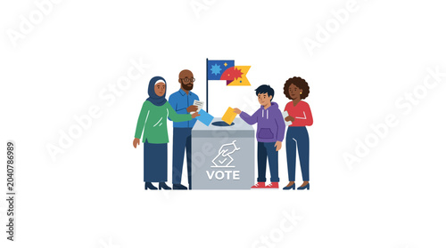 фотографія Diverse people voting in election, casting ballot into box, symbol of democracy