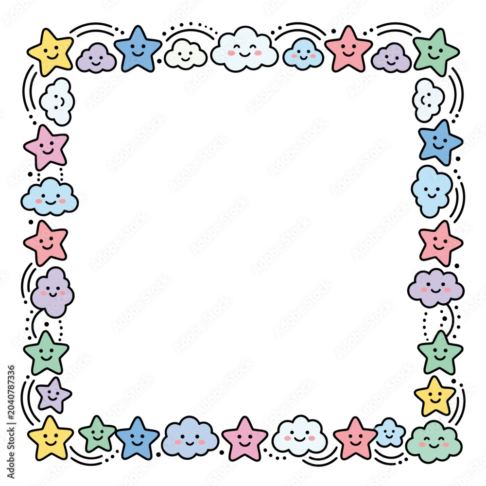 Obraz premium Cute cloud and star border illustration