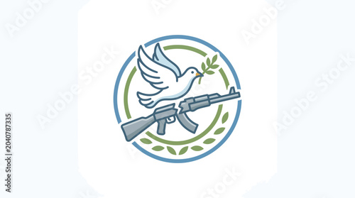 Foto Dove of Peace with Olive Branch and Assault Rifle Symbol