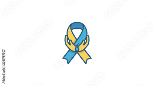 Tableau sur toile Down Syndrome Awareness Ribbon Held by Caring Hands Icon