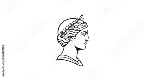 Classical Greek Woman Profile Silhouette with Laurel Wreath and Ancient Sculpture Style