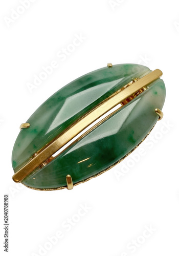 Green oval hair clip with gold accents isolated