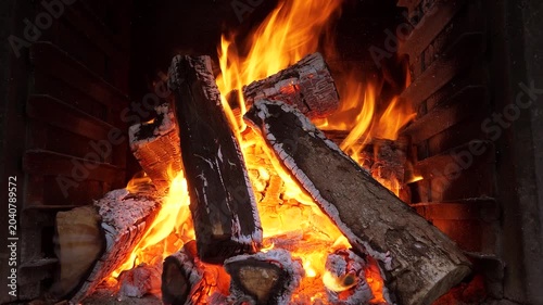 Burning flames fire in fireplace