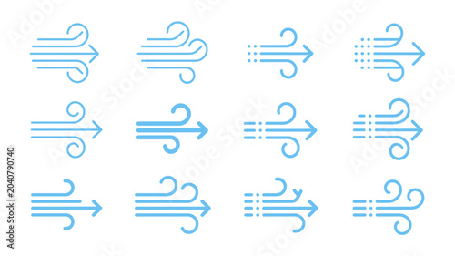 wind direction icons flat blue symbol weather forecast vector graphic design pattern meteorology climate airflow currents navigation orientation simple minimalist illustration
