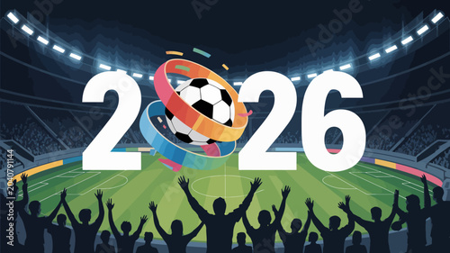 football championship vector illustration soccer tournament stadium crowd fans celebration sport event competition 2026 ball ring dynamic action energy excitement team