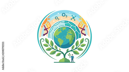 Canvastavla Earth's Layers and Climate Change Concept with Growing Plant and Tiny Person