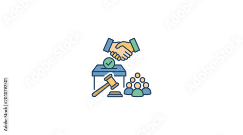 Fényképezés Election agreement handshake ballot box gavel and voters icon
