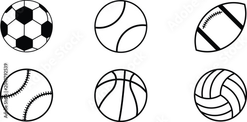 Quadro su tela Sports Ball Icons Vector Set. Simple outline vector.