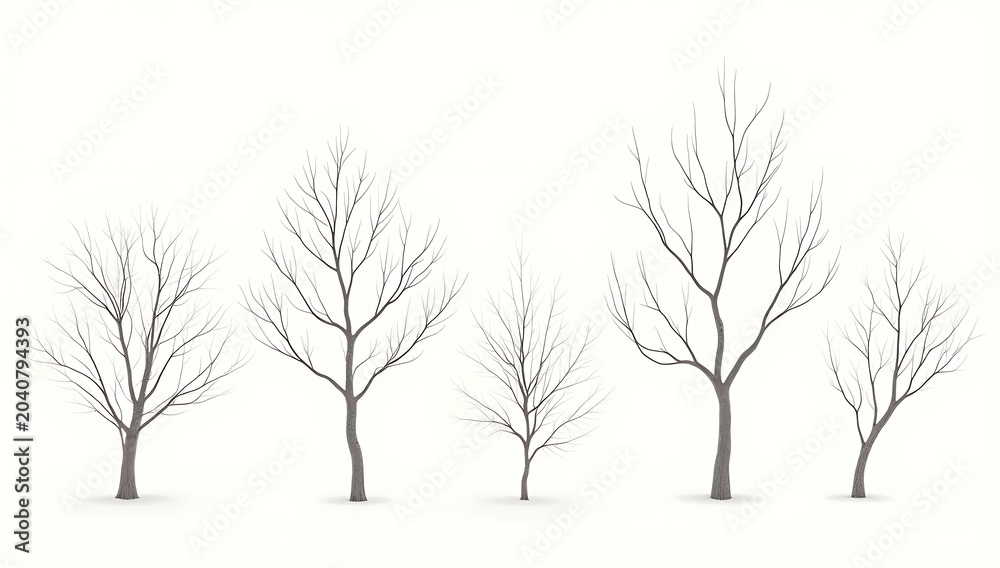 Obraz premium Group of bare winter trees with snow on branches