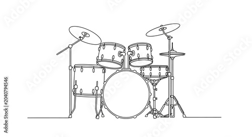 Photography Minimalist Drum Kit Line Art - Continuous Line Drawing of a Rock Drum Set