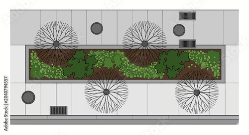 Foto Architectural top view of a modern urban landscape plan featuring green trees, g