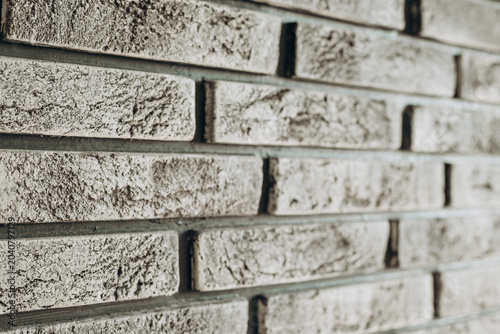 White and Grey Decorative Brick Wall Texture Background,  Close Up