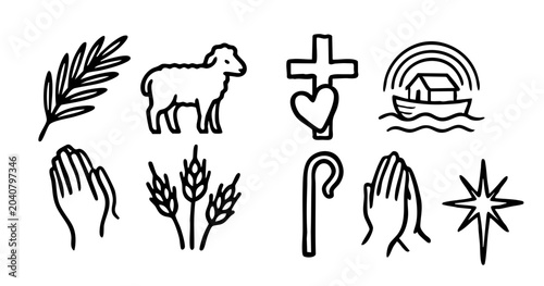 Christian Symbols Clipart Set, Lamb Cross Heart Rainbow and Prayer Icons