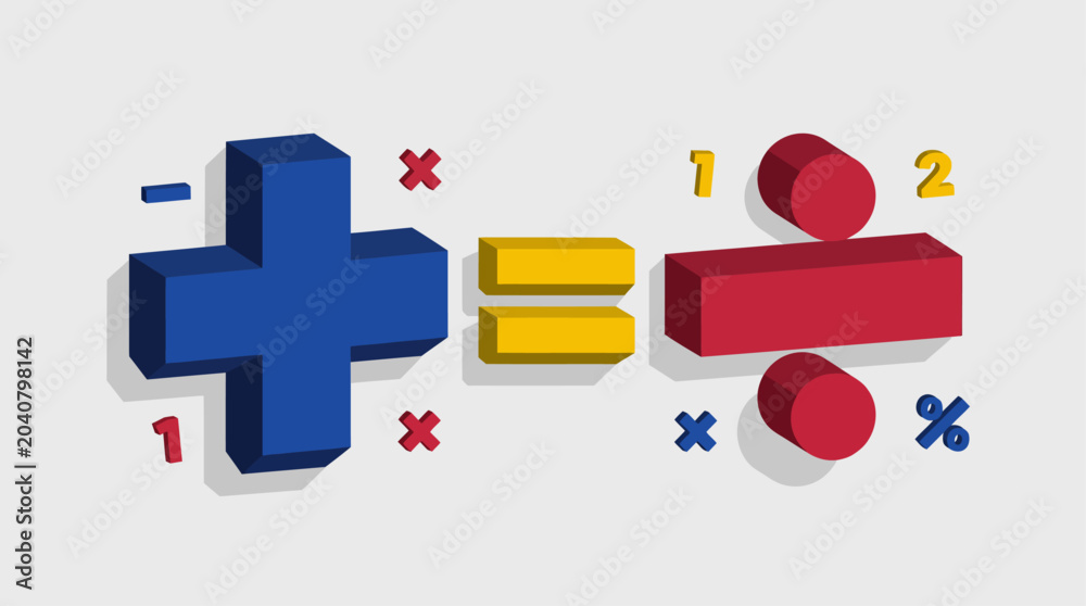 Naklejka premium Colorful 3D math symbols and numbers.
