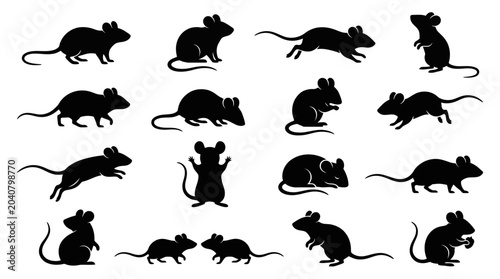 Fényképezés Collection of various mouse silhouettes on white background.