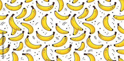 Tableau sur toile Cute Banana Seamless Pattern Vector Design with Hand Drawn Yellow Bananas and Do