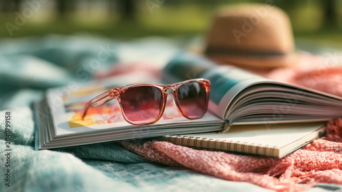 Messy Picnic Blanket with Scattered Books Sunglasses and Snacks After a Chaotic Summer Afternoon for Pandemonium Day