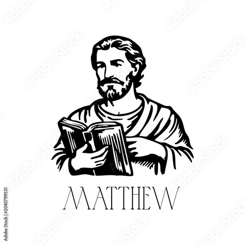 Obraz na płótnie Saint Matthew Apostle Illustration, Hand Drawn Biblical Evangelist Portrait