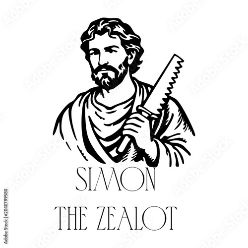 Tableau sur toile Saint Simon the Zealot Illustration, Hand Drawn Christian Apostle Portrait