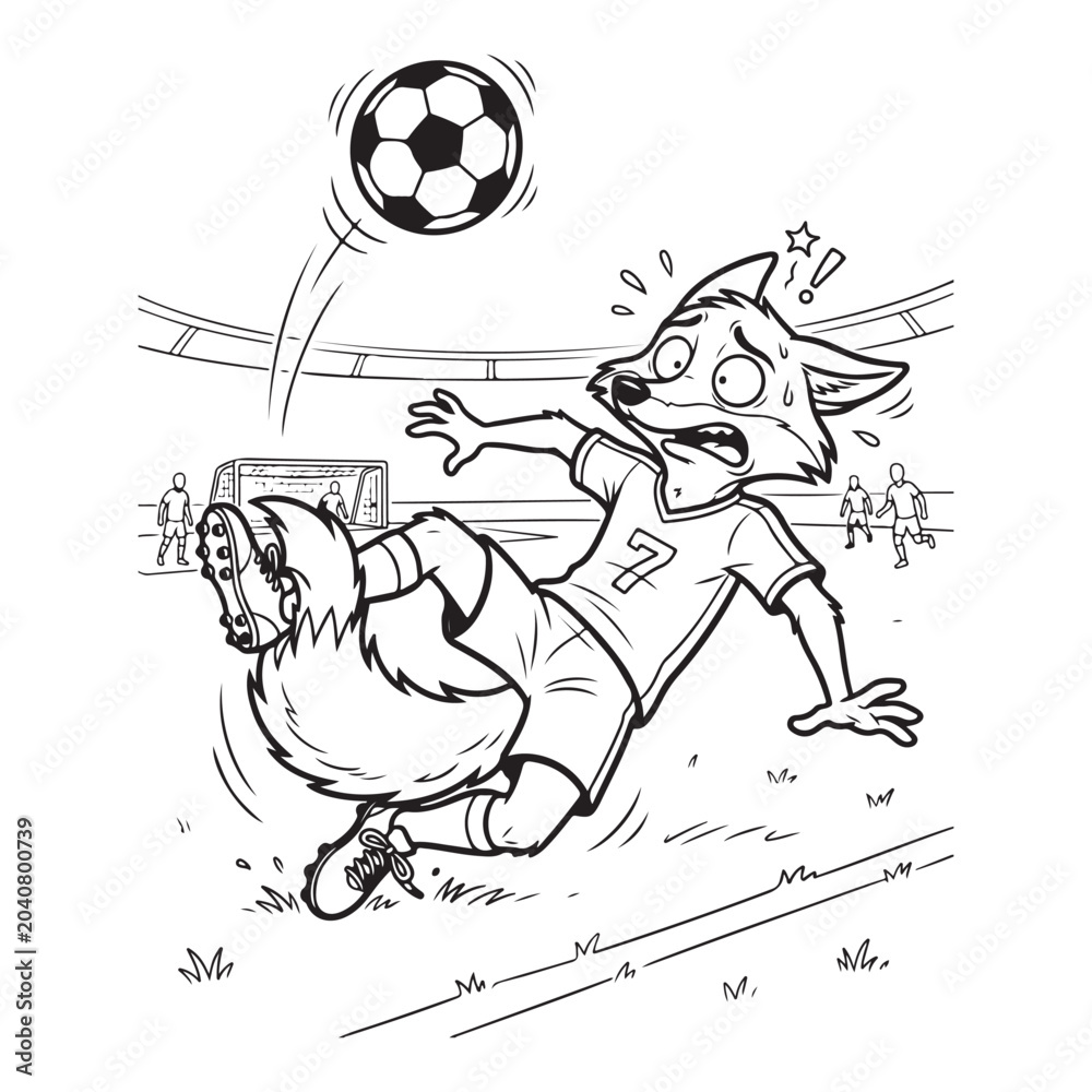 Obraz premium Fox Falling During Soccer Match Coloring Page