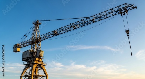 Towering Construction Crane Against a Blue Sky Industrial Machinery and Engineering.