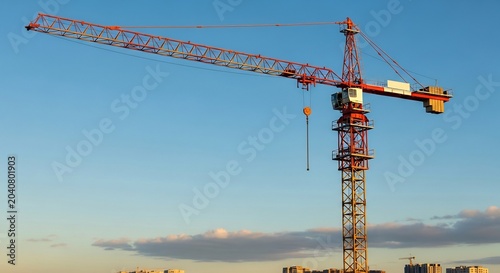 Towering Construction Crane Against a Clear Blue Sky Building Infrastructure.