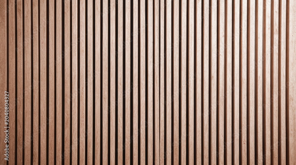 Fototapeta premium Uniformly spaced narrow wooden slats create a repeating vertical surface texture with subtle shading.