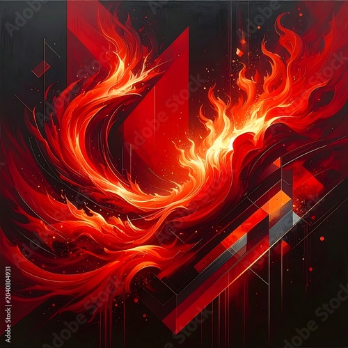 Dynamic abstract red orange fiery swirls background.
