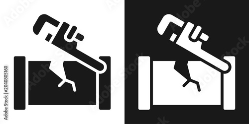 Fotografie Pipe Damage Icon In Black And White Glyph Style