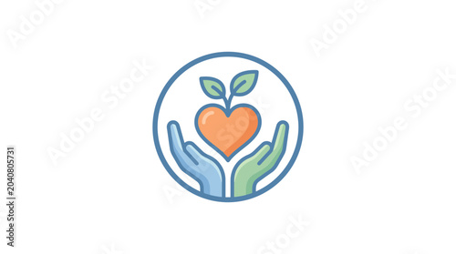 Obraz na płótnie Hands nurturing heart plant growth, hope, care, love, new life, support, charity