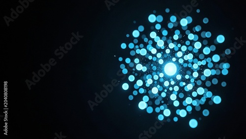 Electric blue spheres radiating energy in deep dark space visualization