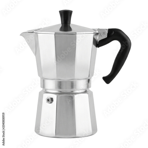 Classic Silver Moka Pot png, Italian Espresso Coffee Maker Isolated on Transparent Background