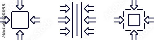 Compact size linear vector icons set representing compression optimization minimize file scale down abstract geometric design elements