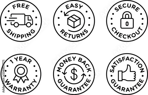 Bilde på lerret E commerce trust badges line icons set with free shipping easy returns secure ch