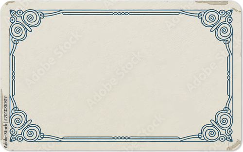 Foto Vintage paper texture background with elegant dark blue ornate scroll frame for certificates invitations or formal letters