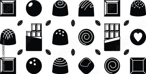 Schilderij op canvas chocolates and cocoa beans silhouette dessert sweet