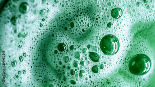Green Water Droplets and Foam Texture Abstract Background