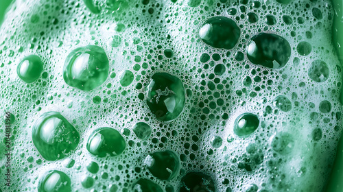 Green Water Droplets and Foam Texture Abstract Background
