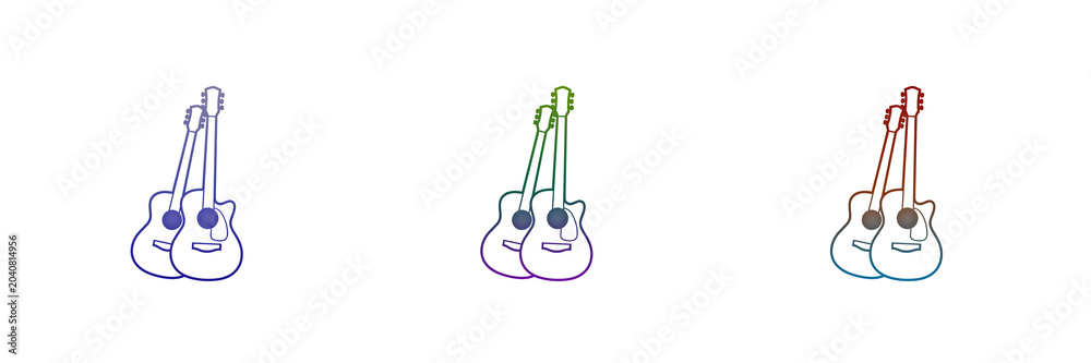 Naklejka premium Colorful guitar icons in purple green and red