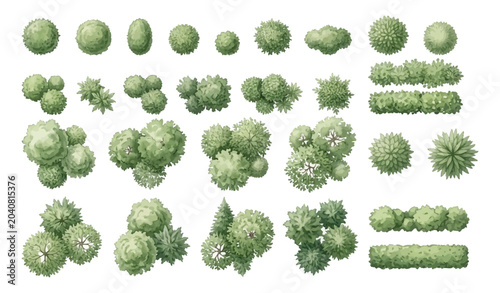 Tableau sur toile Set of top view trees and bushes for architectural landscape design isolated on