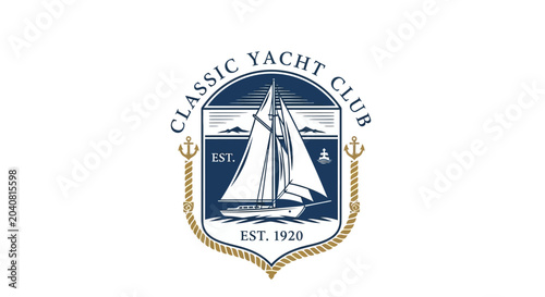 Classic Yacht Club Emblem with Sailboat and Anchors, Vintage Nautical Design