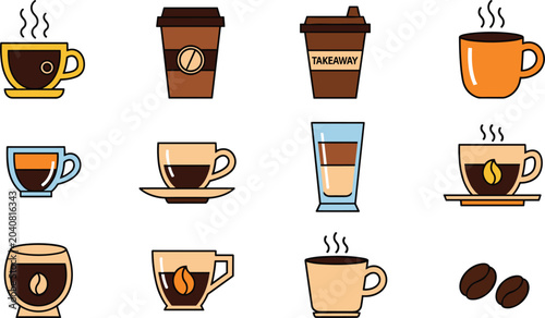 Fotografija Coffee Cup and Hot Beverage Vector Set with Takeaway Coffee Latte Cappuccino and