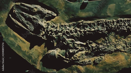 Ancient Fossil Skeleton Embedded in Rock Matrix