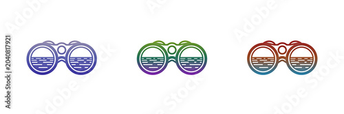 Multicolored binoculars icons with sea view