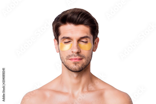 Cuadro en lienzo Close-up portrait of his he nice attractive bearded brunette guy wearing eye pat