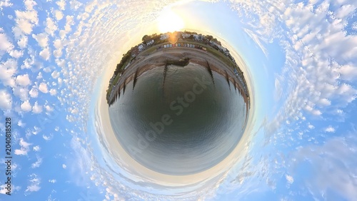 Fotografie Little Planet Aerial View: Tiny World Stereographic Projection of Old Felixstowe