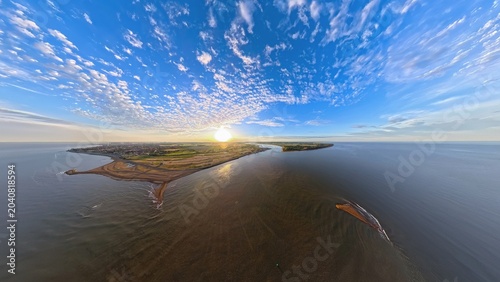 Obraz na płótnie Aerial View of River Deben Estuary and Felixstowe Ferry at Sunset, Suffolk