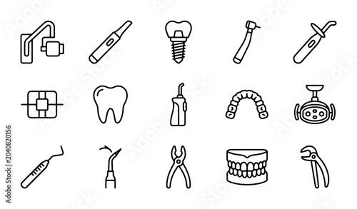 Photos Dental Icons Set, Tooth Care Tools, Oral Hygiene Equipment, Vector Graphics