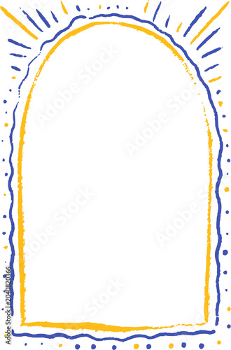 Фотография Watercolor, crayon, pastel, paint brash drawing mediterranean blue and yellow aesthetic frame