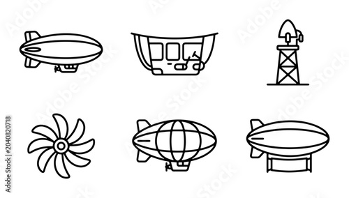 Quadro su tela Airship, Blimp, Zeppelin Icons: Vintage Transport & Aviation Line Art Collection